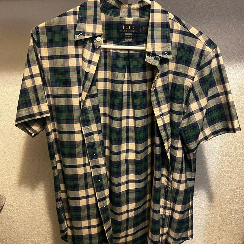 Ralph Lauren Men's Blue and Green Plaid Shirt